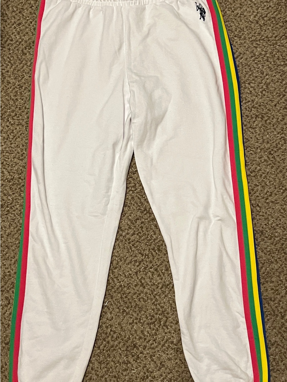 U.S. Polo Assn. White Joggers with Pink, Green, Yellow & Blue Side Stripes